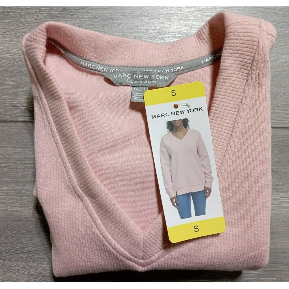 Marc New York Sweater Adult Small Rosewater Pink Ribbed V-Neck Womens